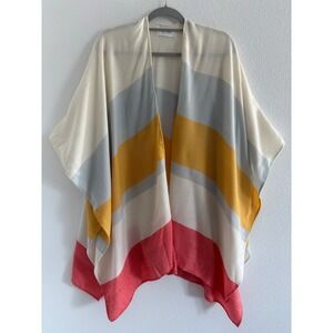 Mer Sea Wrap Travel Poncho Blanket‎ Striped Coral Beach Coastal Resortwear